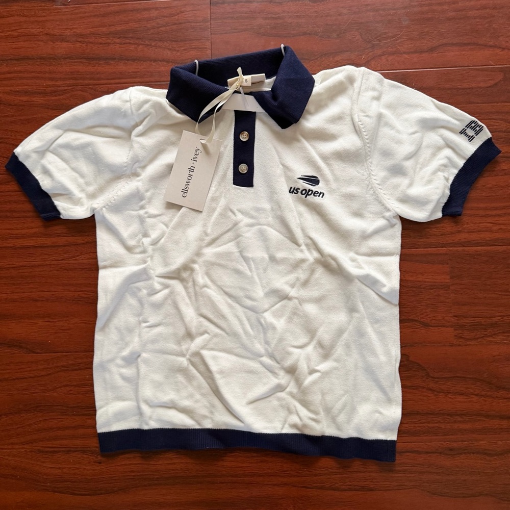 NWT US Open Official IBM White & Navy Women's Polo Shirt Size Small